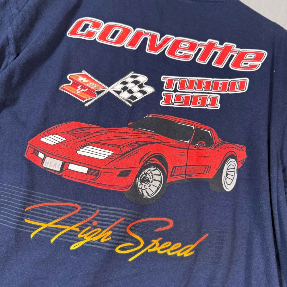 Chemistry Corvette Turbo 1981 Graphic Tee Navy Blue Mens Large Racing Shirt